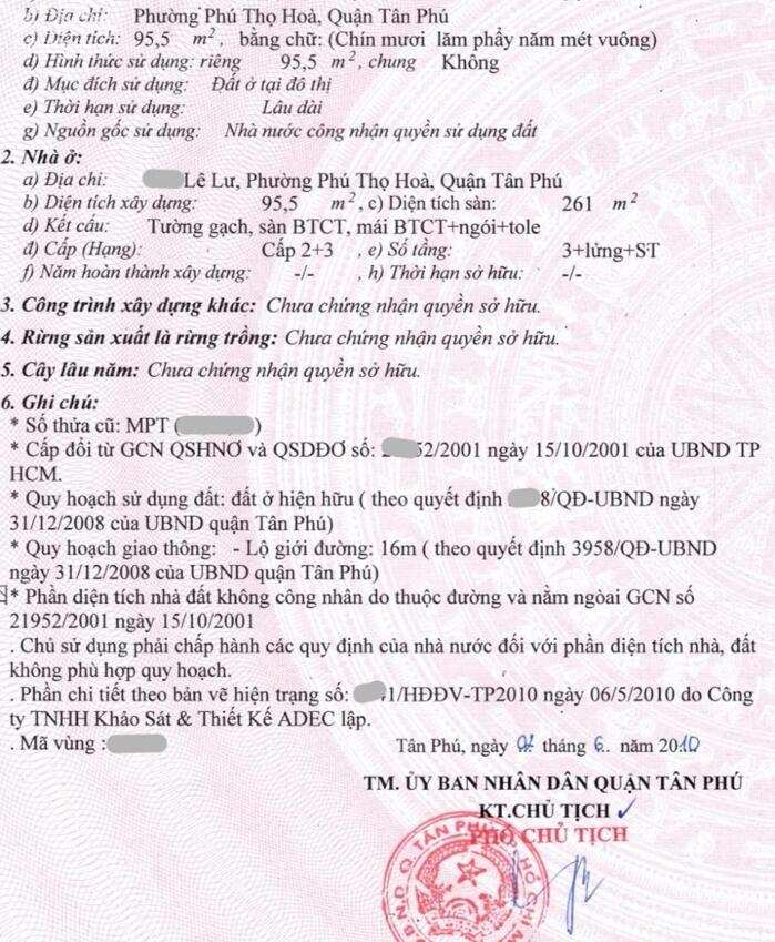 Hình ảnh 101m2 MẶT TIỀN ĐƯỜNG LÊ LƯ TÂN PHÚ, 4 TẦNG 4PN 10 tỷ 0