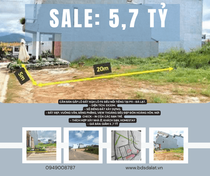 Hình ảnh Cần bán gấp lô đất KQH lô F6 siêu nổi tiếng tại P11 - Đà Lạt. Giá : 5,7 Tỷ 0