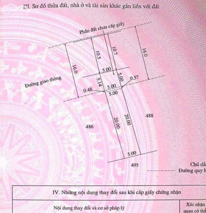 Hình ảnh Diện tích: 5 x 20m – vuông vắn, dễ xây dựng Hướng: Tây Bắc Vị trí trung tâm, gần chợ, trường học, bệnh viện, khu dân cư hiện hữu 0