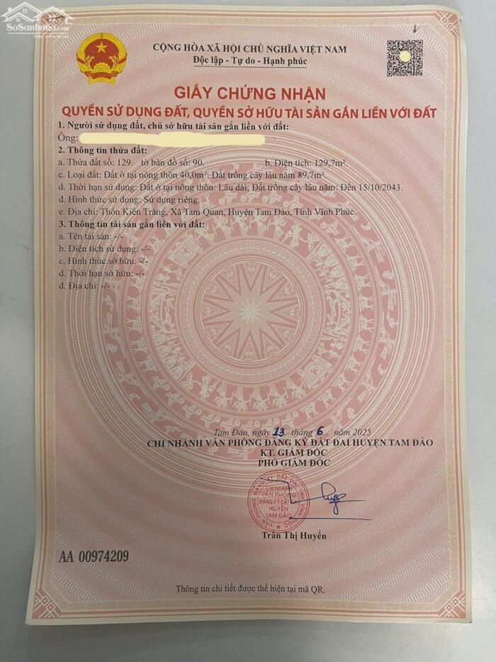 Hình ảnh Bán đất thổ cư thôn kiên tràng, tam quan, tam đảo. ( xã Tam dương bắc mới) 3