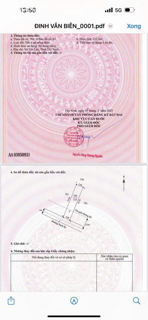 Hình ảnh Đất thổ mt xe hơi 123m2 xã Tân Lân giá rẻ 550tr/nền 3