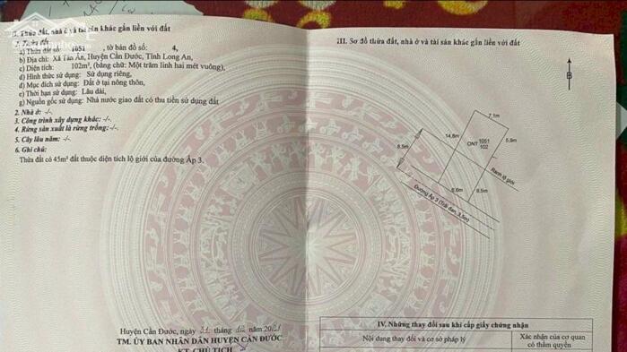 Hình ảnh Đất thổ mt xe hơi 102m2 xã Tân Ân giá bán lỗ vốn 550tr 3