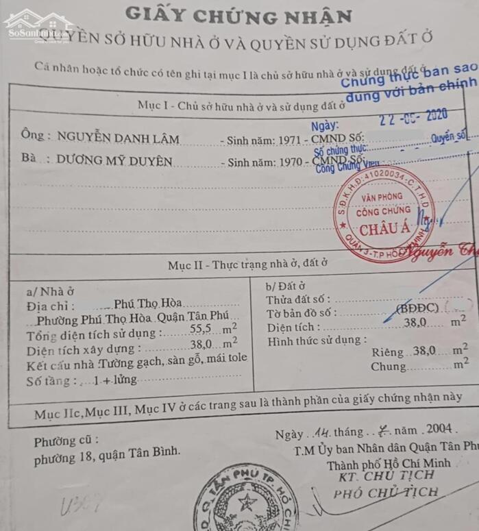 Hình ảnh 38m2 HẺM XE TẢI PHÚ THỌ HOÀ, hẻm thông, 3ty6 0