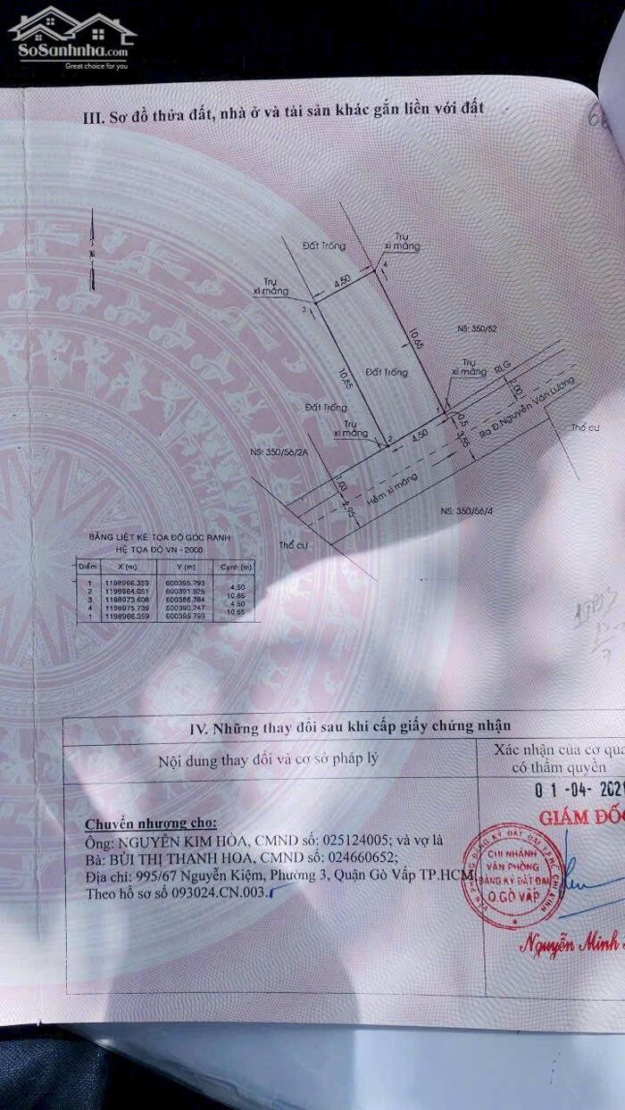 Hình ảnh Bán nhanh lô đất hẻm 350 Nguyễn Văn Lượng, p16, Gò Vấp 1