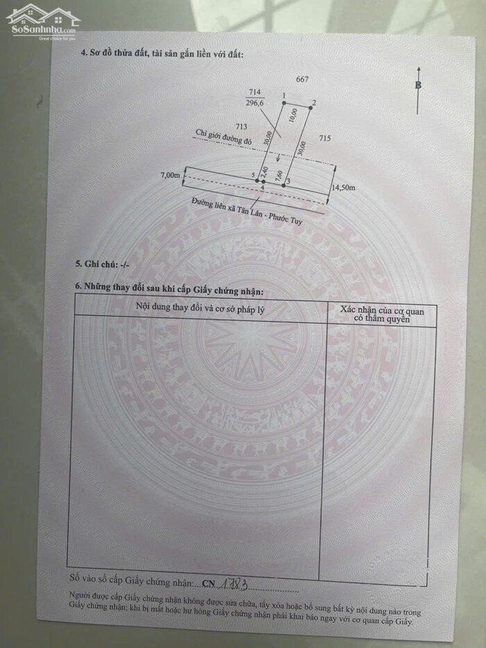 Hình ảnh Đất thổ cư 300m2 mt đường 7 met xã Phước Tuy giá đầu tư 1 tỏi 5 3
