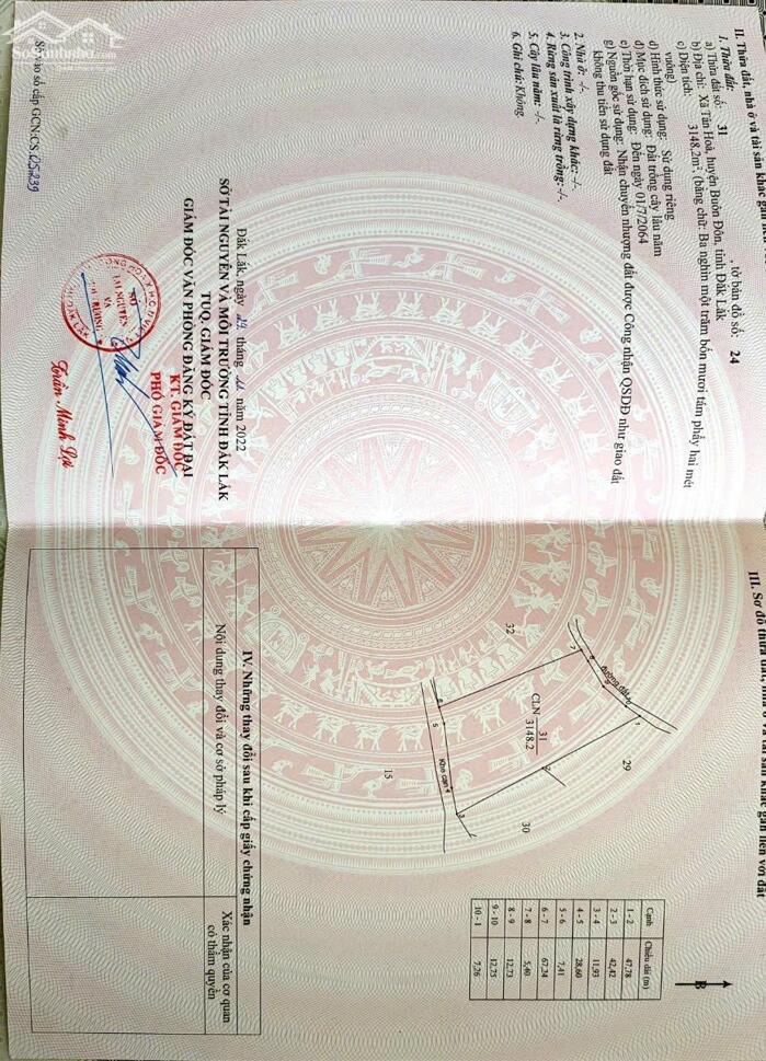 Hình ảnh Tân Hòa-Buôn Đôn- Đắk Lắk dt 10333,7m2 đường oto tới đất đã rào cọc đầy đủ chỉ 110tr/sào có 3 sổ 4