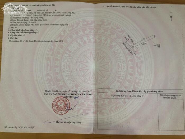 Hình ảnh Đất thổ cư 160m2 mt xe hơi xã Tân Lân cần bán gấp giá rẻ 720tr 3