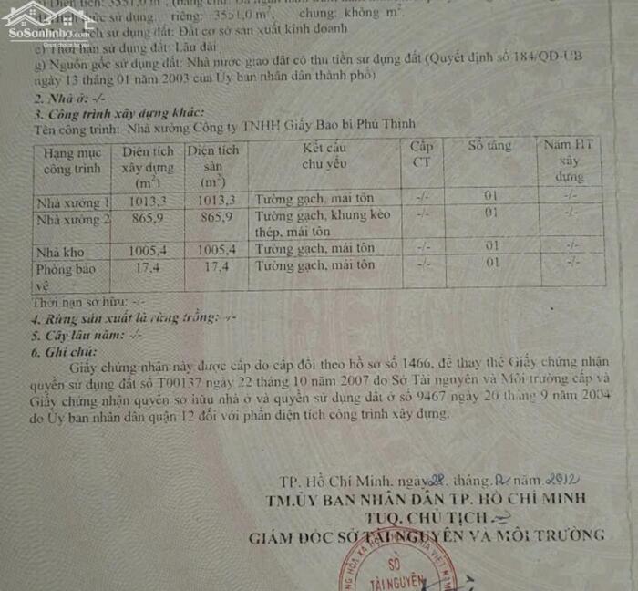 Hình ảnh Cần bán đất xưởng 3550m2 Đông Hưng Thuận Quận 12 3