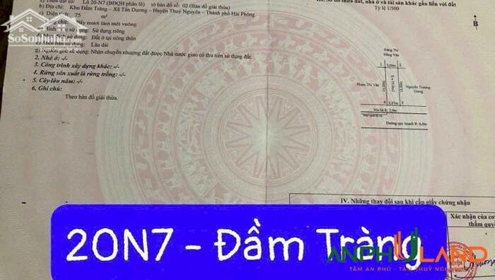 Hình ảnh Bán lô đất đối diện dự án Doji tại TDP Đầm Tràng, Phường Thủy Nguyên ( xã Tân Dương), TP Hải Phòng 0