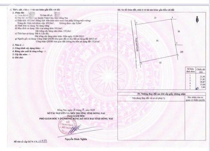 Hình ảnh 452m2 Thổ Cư( 21x21 )vuông vức. Tân Triều. phân lô tách thửa được 5 lô 4