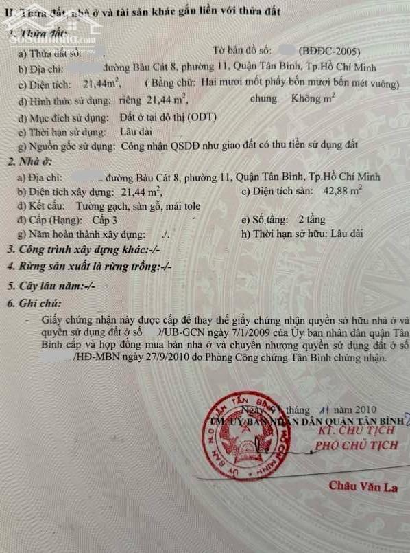 Hình ảnh Bán nhà 22m2 Bàu Cát, 2 tầng, SHR vuông vức 2 tỷ 3 2