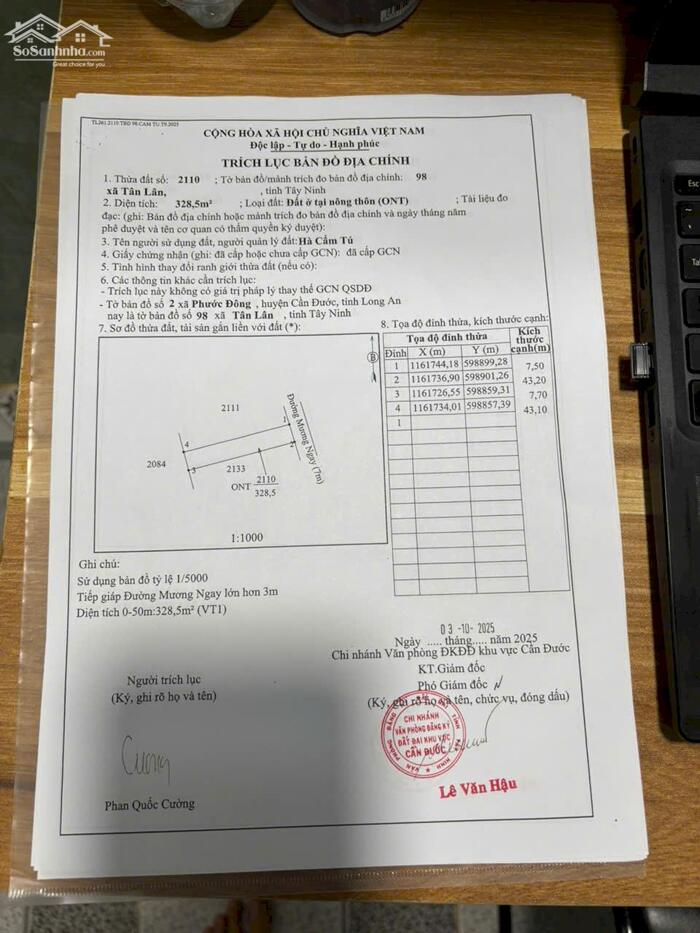 Hình ảnh Đất nền thổ 351m2 mt đường xe tải xã Tân Lân giá tốt đầu tư 1 tỏi 490tr 4