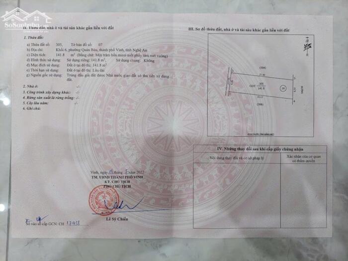 Hình ảnh Bán lô 142m2 khu đấu giá khối 6 Quán Bàu, ngõ đường Hàn Quốc, TP Vinh 0