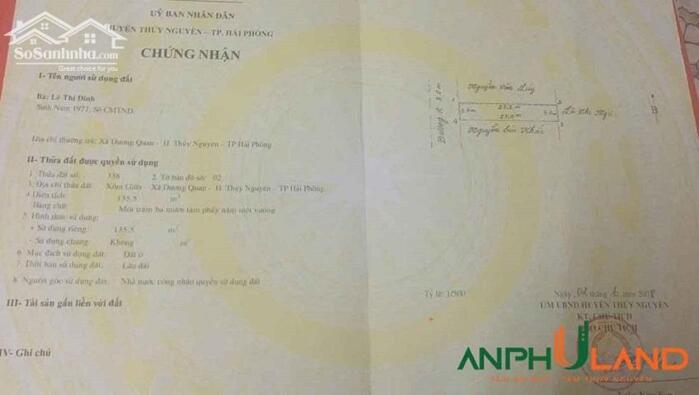 Hình ảnh Cần bán duy nhất lô đất giá sốc tại phường Thủy Nguyên ( xã Dương Quan), TP Hải Phòng 0