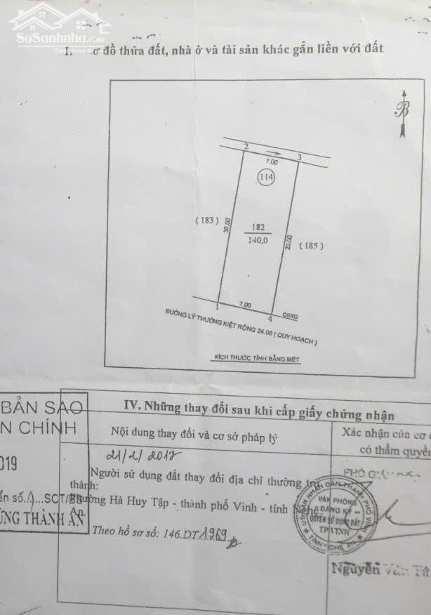 Hình ảnh Bán đất đẹp 140m2 mặt đường Lý Thường Kiệt, P Lê Lợi - TP Vinh 1