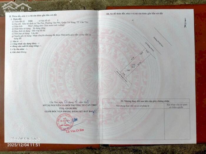 Hình ảnh BÁN NỀN SỔ HỒNG ĐÔNG BẮC ĐƯỜNG B14 KDC TÂN PHÚ, CÁI RĂNG, CẦN THƠ 2