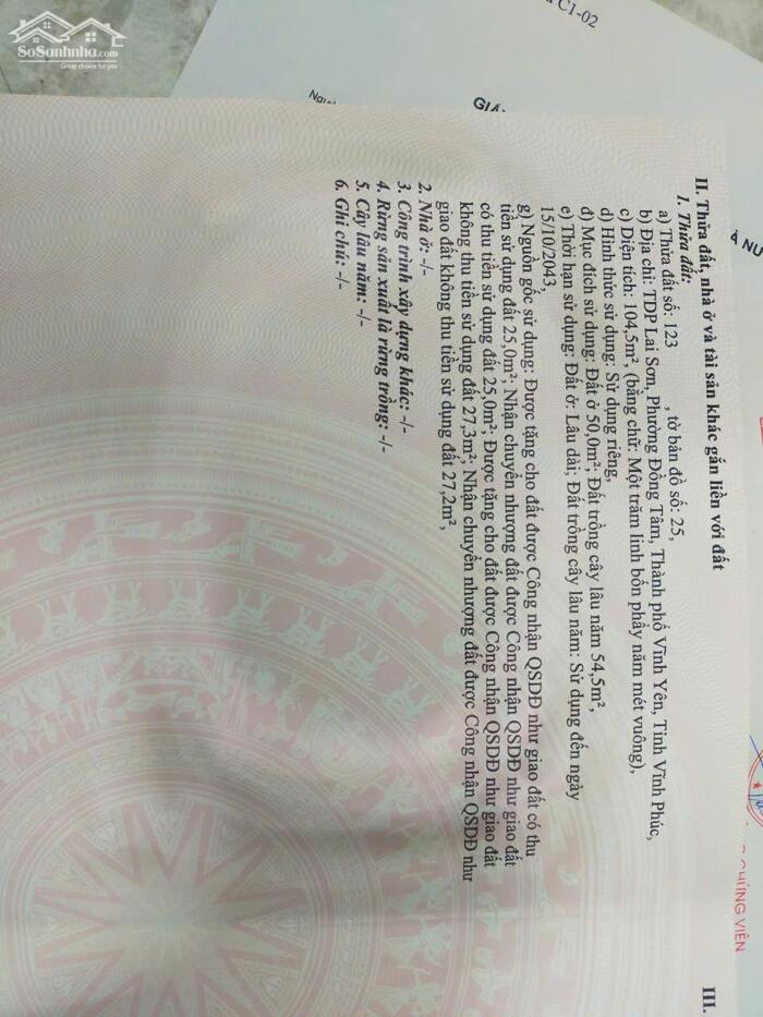 Hình ảnh Bán ô đất tại tổ dân phố Lai Sơn, Đồng Tâm, Vĩnh Yên. DT 104,5m2 đường thông 3