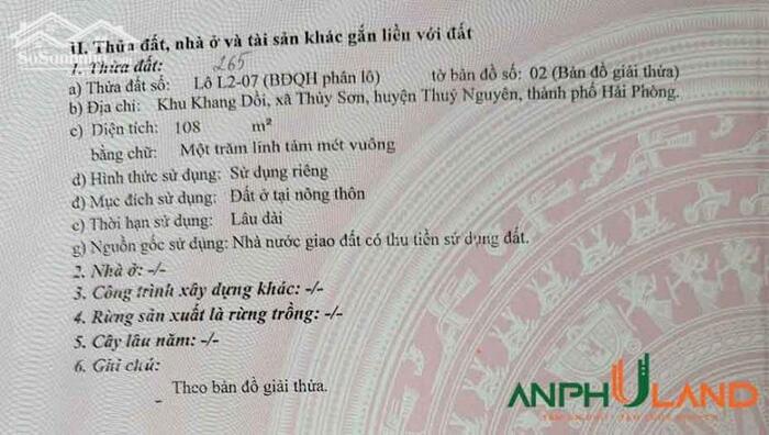 Hình ảnh Cần bán lô đất đấu giá Khang Dồi, Phường Thủy Nguyên ( xã Thủy Sơn), TP Hải Phòng 0