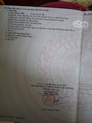 bán miếng đất thổ cư diện tích 235m2 tại số nhà 253 thôn tiên đài, xã văn tiến, h. yên lạc, vp