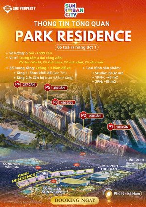 chính thức nhận booking phân khu park residence ngay cạnh công viên nước sunurban city hà nam