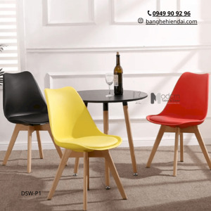 Ghế ăn lưng nhựa nệm bọc PVC 4 chân gỗ giá rẻ DSW-P1 ở HCM