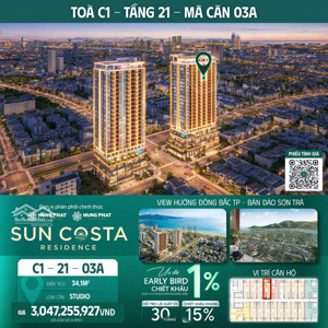 căn hộ studio sun costa view biển trực diện, giá chỉ từ 2,5 tỷ
