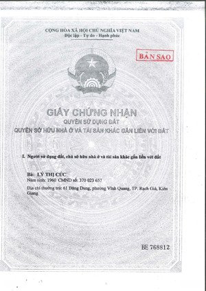 qsdđ thuộc thửa đất: 56, tbđ: 56, địa chỉ lô c19 - 45 mai văn bộ, vĩnh lạc, rạch giá, kiên giang