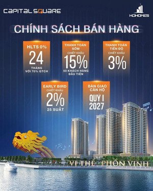 bán căn hộ capital square 1 - 2pn giá gốc giai đoạn 1 cđt ck 17%, view sông hàn và biển